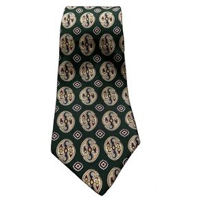 Tommy Hilfiger Hunter green paisley medallion Italian Silk neck tie.